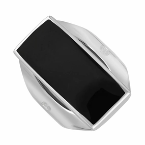 Sterling Silver Whitby Jet Hallmark Medium Oblong Ring