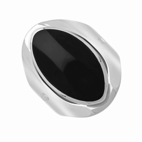 Sterling Silver Whitby Jet Hallmark Medium Oval Ring