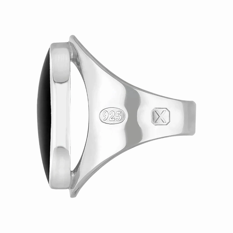 Sterling Silver Whitby Jet Hallmark Medium Oval Ring