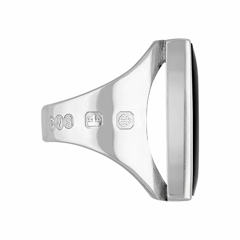 Sterling Silver Whitby Jet Hallmark Medium Square Ring