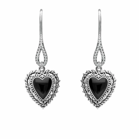 Sterling Silver Whitby Jet Heart Drop Earrings
