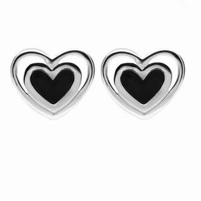 Sterling Silver Whitby Jet Heart In Heart Stud Earrings