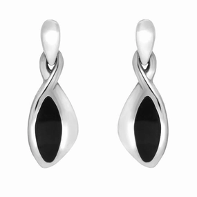 Sterling Silver Whitby Jet Heritage Freeform Drop Earrings