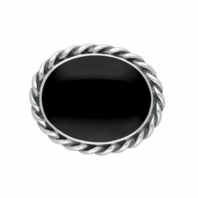 Sterling Silver Whitby Jet Heritage Large Rope Twist Edge Brooch