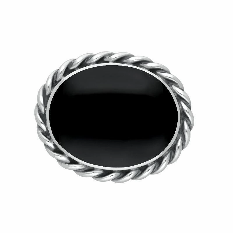 Sterling Silver Whitby Jet Heritage Large Rope Twist Edge Brooch
