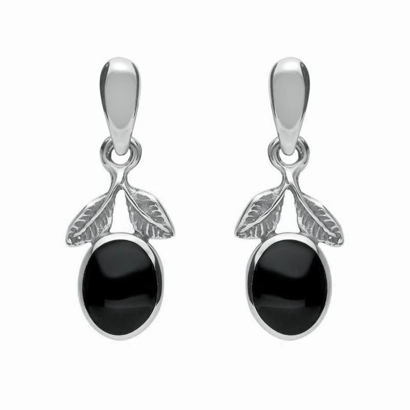 Sterling Silver Whitby Jet Heritage Leaf Drop Earrings