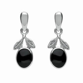 Sterling Silver Whitby Jet Heritage Leaf Drop Earrings