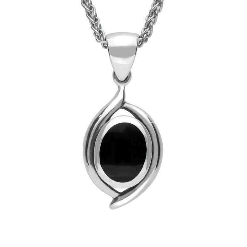 Sterling Silver Whitby Jet Heritage Oval Necklace