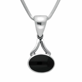 Sterling Silver Whitby Jet Heritage Oval Necklace