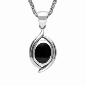 Sterling Silver Whitby Jet Heritage Oval Necklace