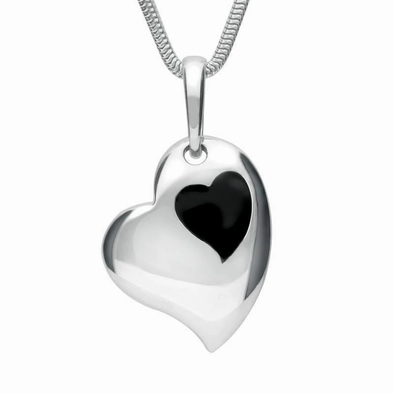 Sterling Silver Whitby Jet Inlaid Heart Necklace