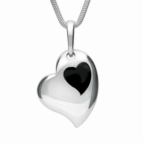 Sterling Silver Whitby Jet Inlaid Heart Necklace