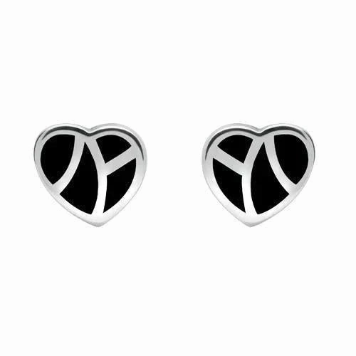 Sterling Silver Whitby Jet Inlaid Heart Stud Earrings
