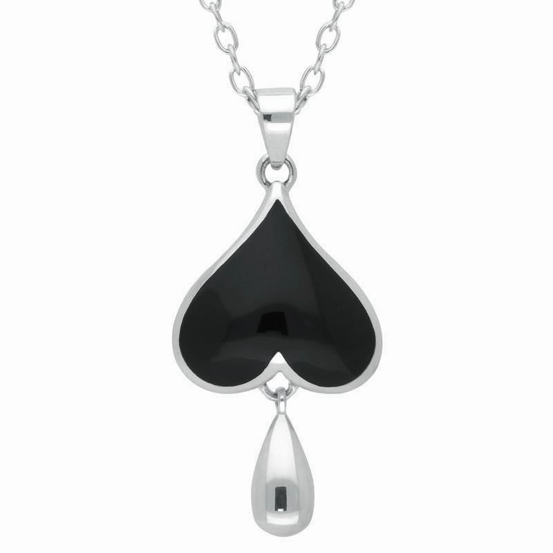 Sterling Silver Whitby Jet Inverted Heart Two Piece Set