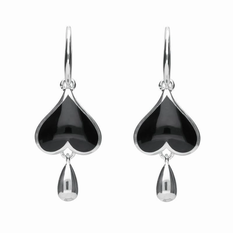 Sterling Silver Whitby Jet Inverted Heart Two Piece Set