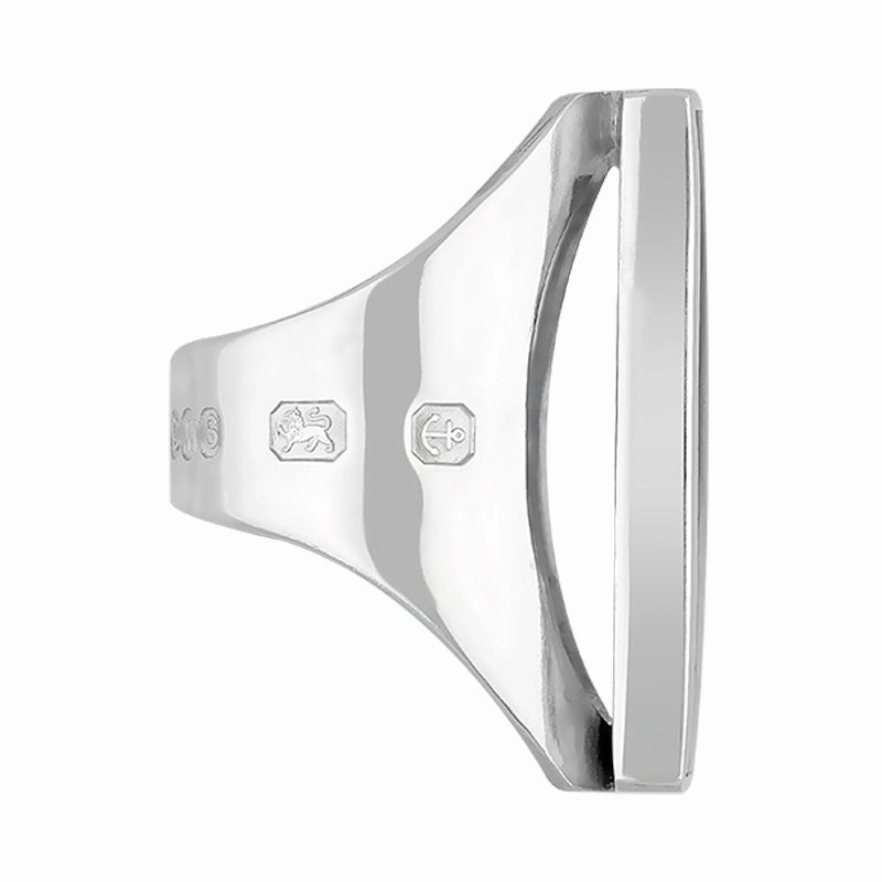 Sterling Silver Whitby Jet King's Coronation Hallmark Large Oblong Ring D