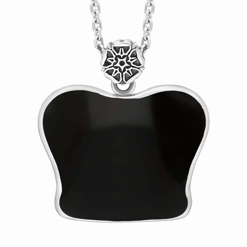 Sterling Silver Whitby Jet King's Coronation Hallmark Medium Crown Emblem Necklace D