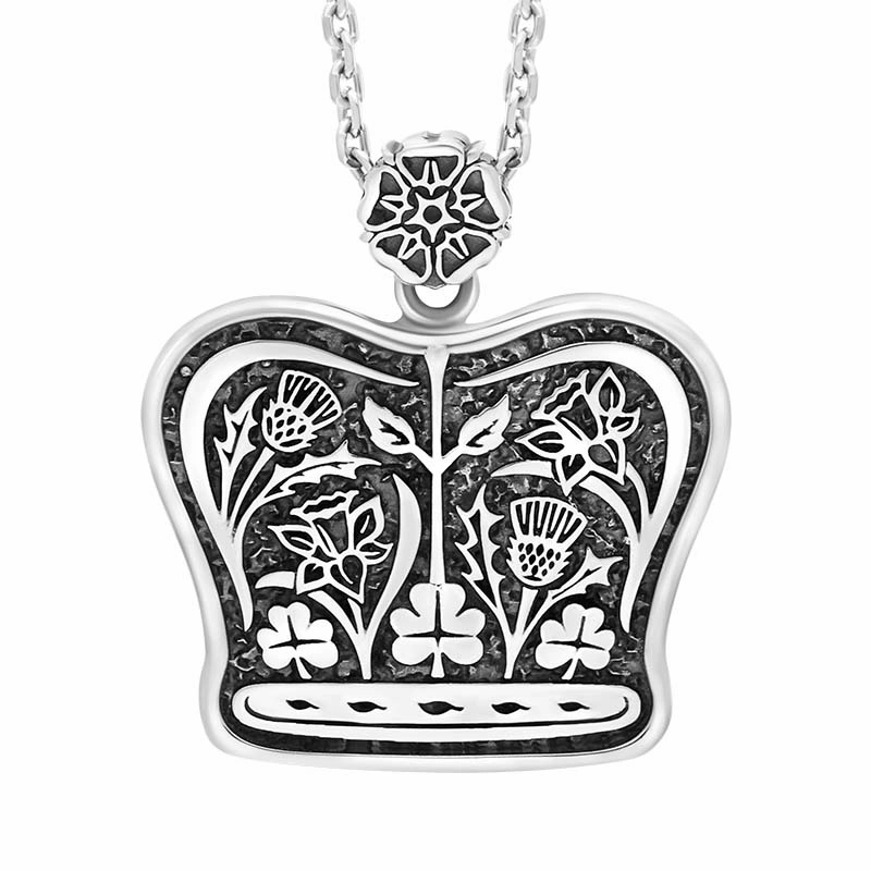 Sterling Silver Whitby Jet King's Coronation Hallmark Medium Crown Emblem Necklace D