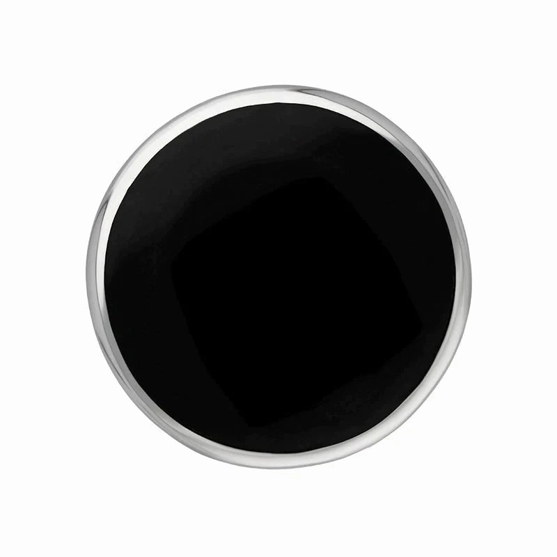 Sterling Silver Whitby Jet King's Coronation Hallmark Small Round Ring D