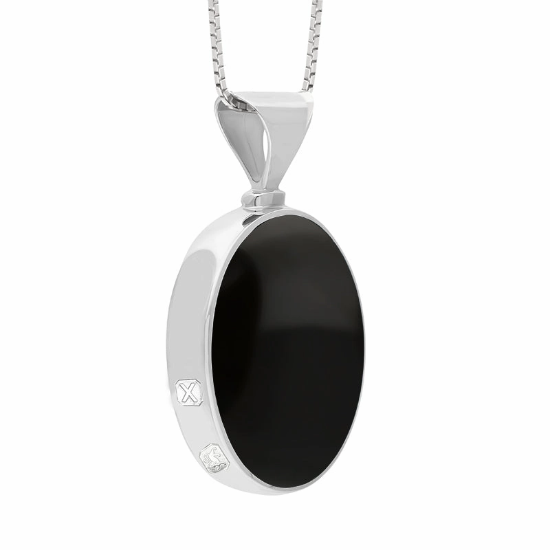 Sterling Silver Whitby Jet Lapis Lazuli Hallmark Double Sided Oval Necklace
