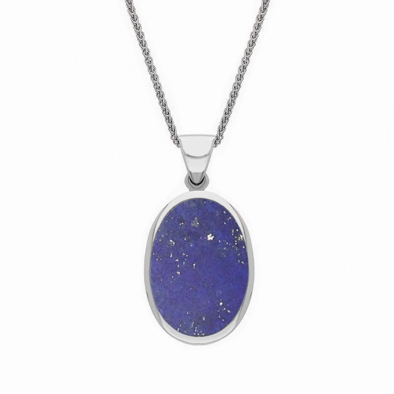 Sterling Silver Whitby Jet Lapis Lazuli Small Double Sided Fob Necklace