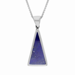 Sterling Silver Whitby Jet Lapis Lazuli Small Double Sided Triangular Fob Necklace