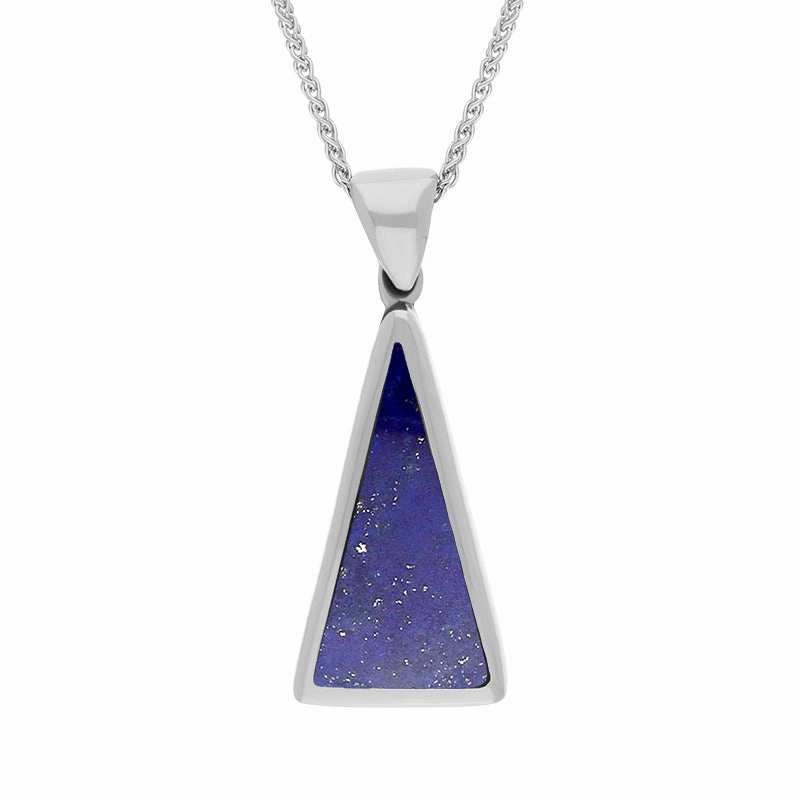 Sterling Silver Whitby Jet Lapis Lazuli Small Double Sided Triangular Fob Necklace
