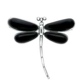 Sterling Silver Whitby Jet Large Dragonfly Brooch