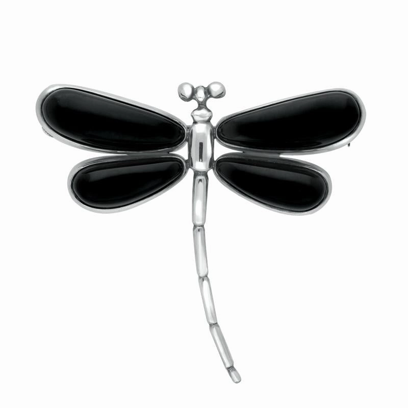 Sterling Silver Whitby Jet Large Dragonfly Brooch