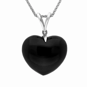 Sterling Silver Whitby Jet Large Heart Split Bail Necklace