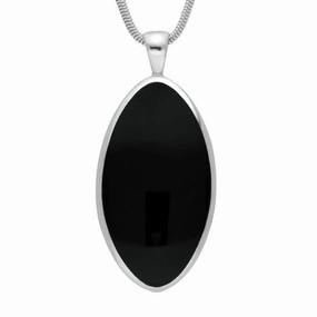 Sterling Silver Whitby Jet Large Oval Necklace