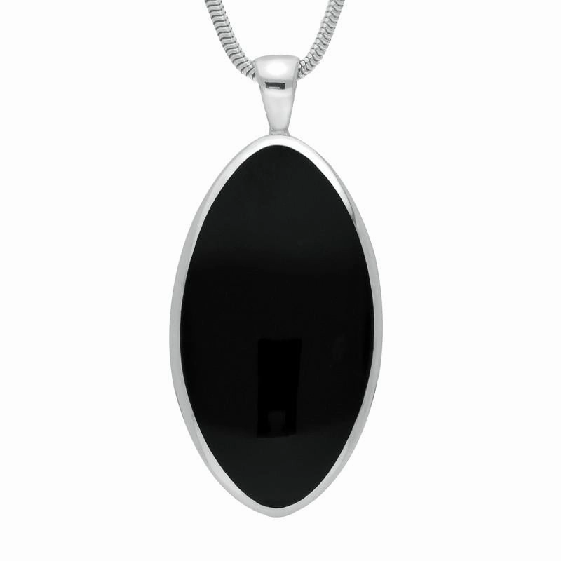 Sterling Silver Whitby Jet Large Oval Necklace