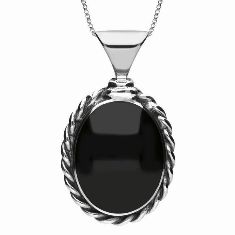 Sterling Silver Whitby Jet Large Oval Rope Edge Necklace