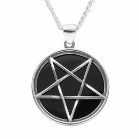 Sterling Silver Whitby Jet Large Pentagram Necklace