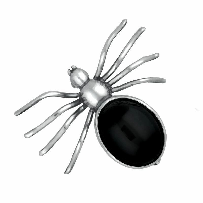 Sterling Silver Whitby Jet Large Spider Brooch