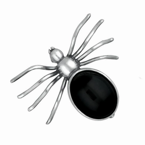 Sterling Silver Whitby Jet Large Spider Brooch