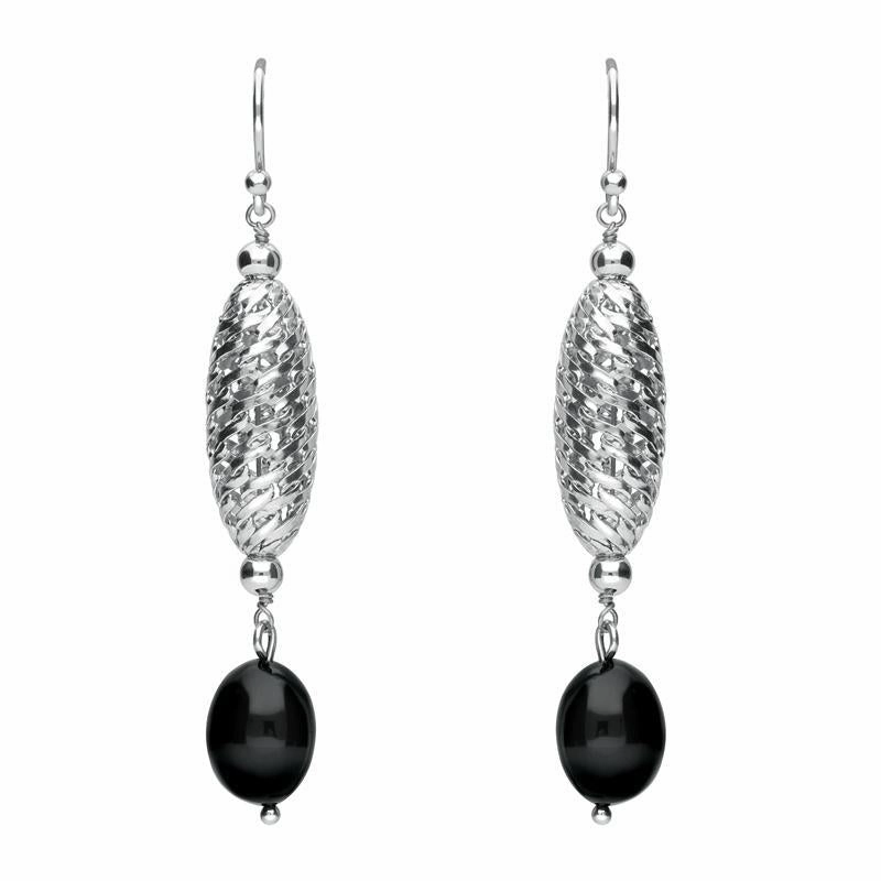 Sterling Silver Whitby Jet Lattice Drop Earrings