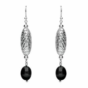 Sterling Silver Whitby Jet Lattice Drop Earrings