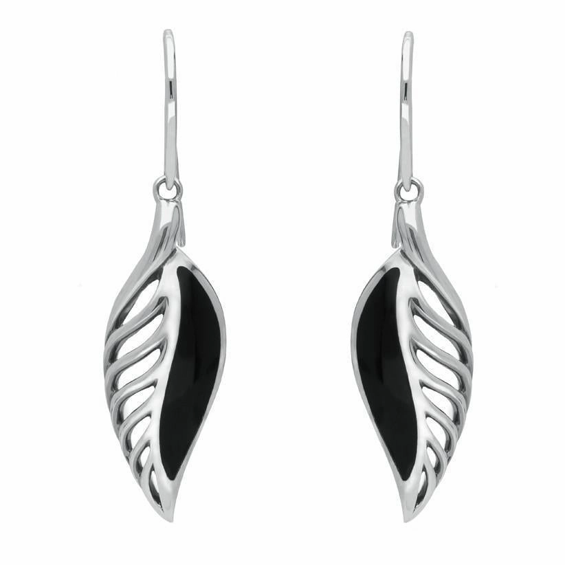 Sterling Silver Whitby Jet Leaf Drop Two Piece Set