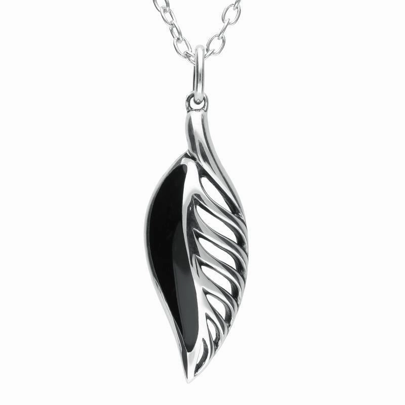 Sterling Silver Whitby Jet Leaf Drop Two Piece Set