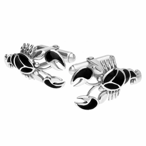 Sterling Silver Whitby Jet Lobster Cufflinks