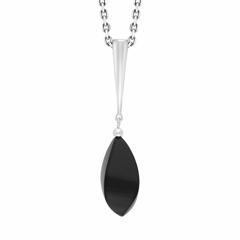 Sterling Silver Whitby Jet Long Drop Faceted Pear Stone Necklace