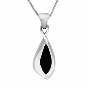 Sterling Silver Whitby Jet Long Drop Freeform Necklace D