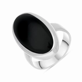 Sterling Silver Whitby Jet Long Oval Statement Ring
