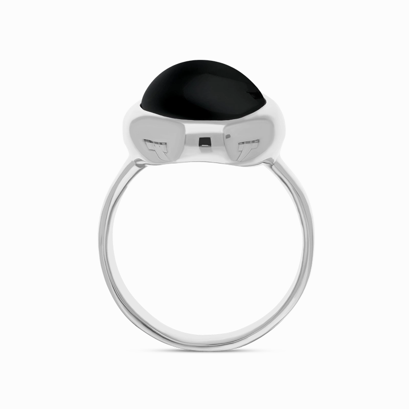 Sterling Silver Whitby Jet Long Oval Statement Ring