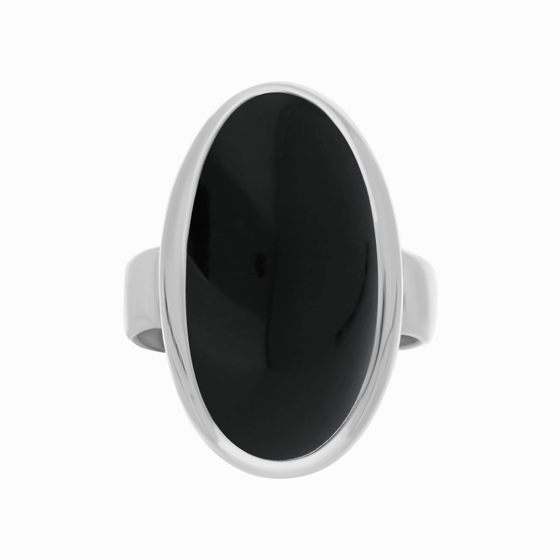 Sterling Silver Whitby Jet Long Oval Statement Ring