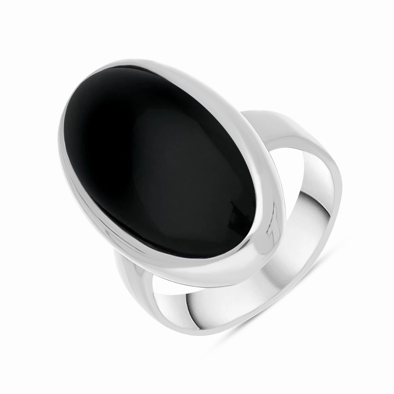 Sterling Silver Whitby Jet Long Oval Statement Ring