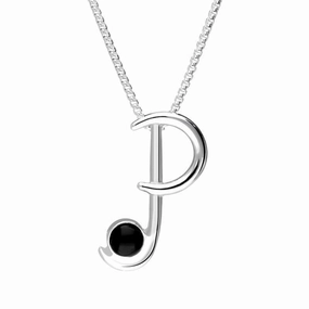 Sterling Silver Whitby Jet Love Letters Initial P Necklace