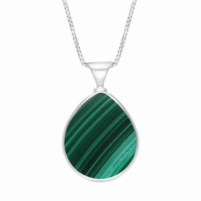 Sterling Silver Whitby Jet Malachite Queens Jubilee Hallmark Double Sided Pear-shaped Necklace D