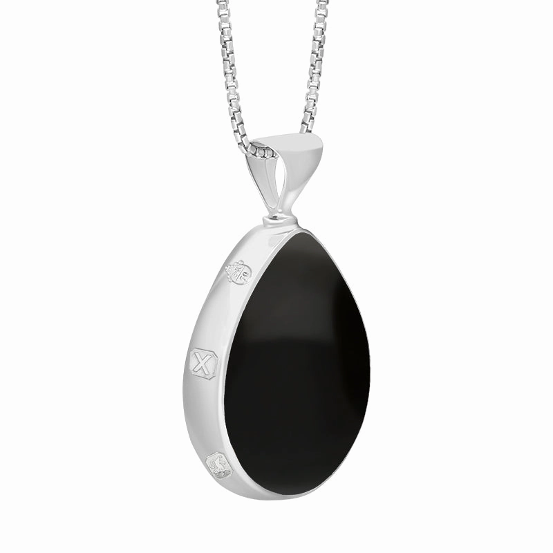 Sterling Silver Whitby Jet Malachite Queens Jubilee Hallmark Double Sided Pear-shaped Necklace D